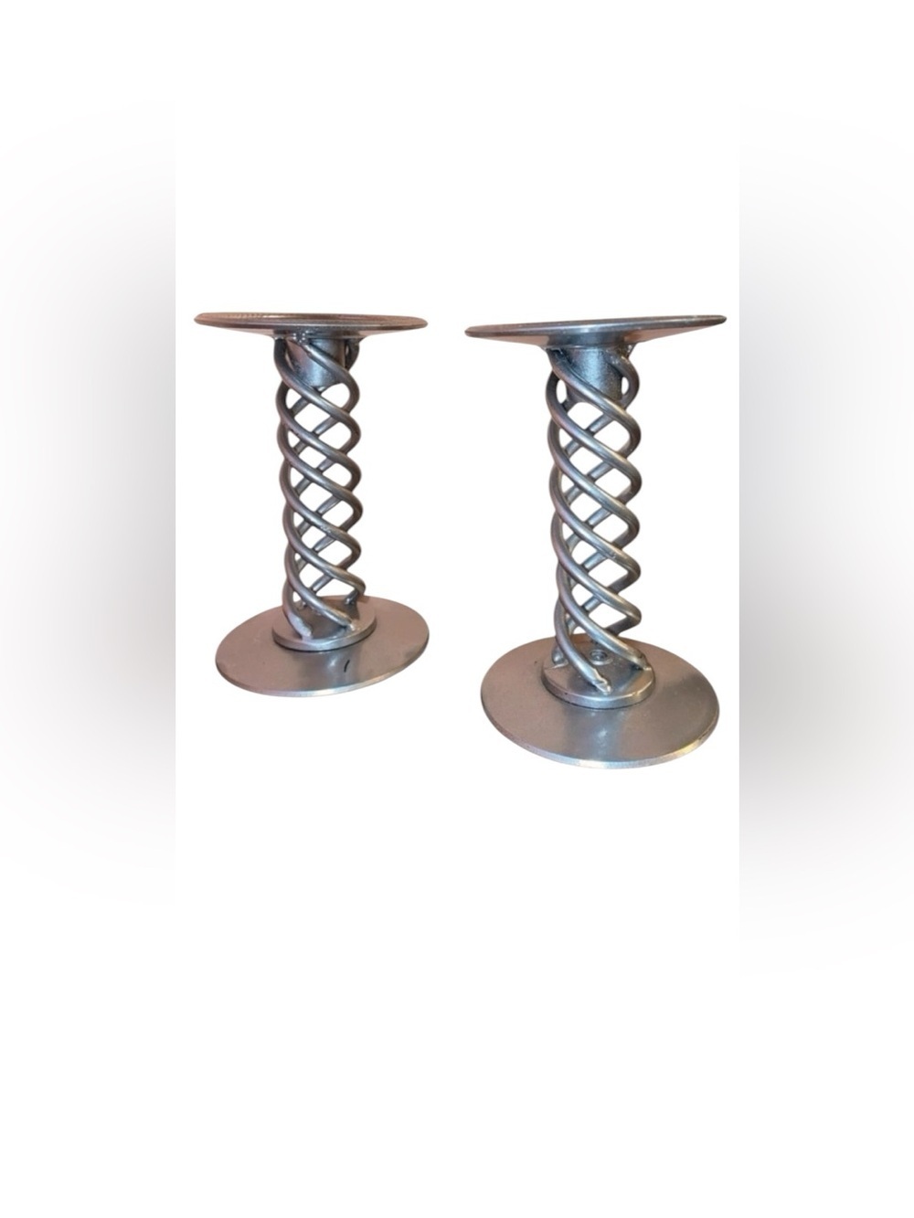 TWISTED METAL CANDLE HOLDERS STICKS Set of 2 Spiral Twist Design in Silver Tone